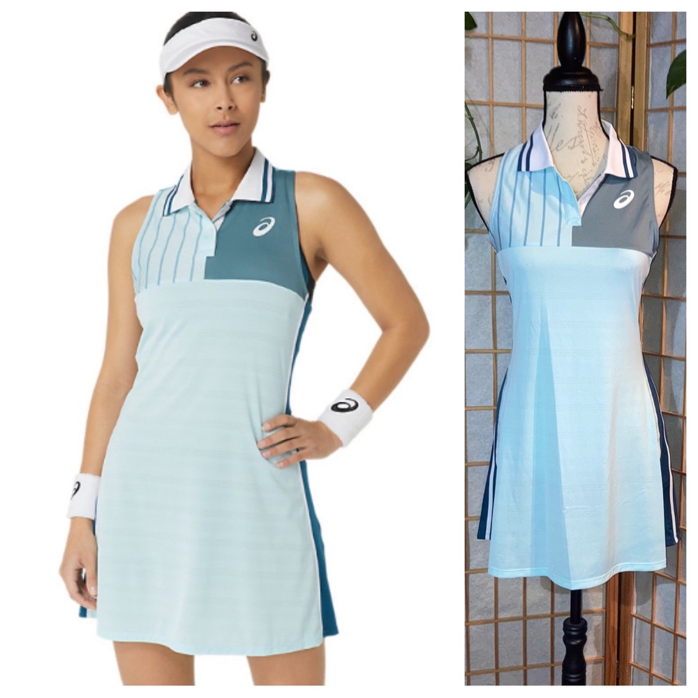 ASICS Match Tennis Dress Aquamarine Blue Collared Sleeveless Medium